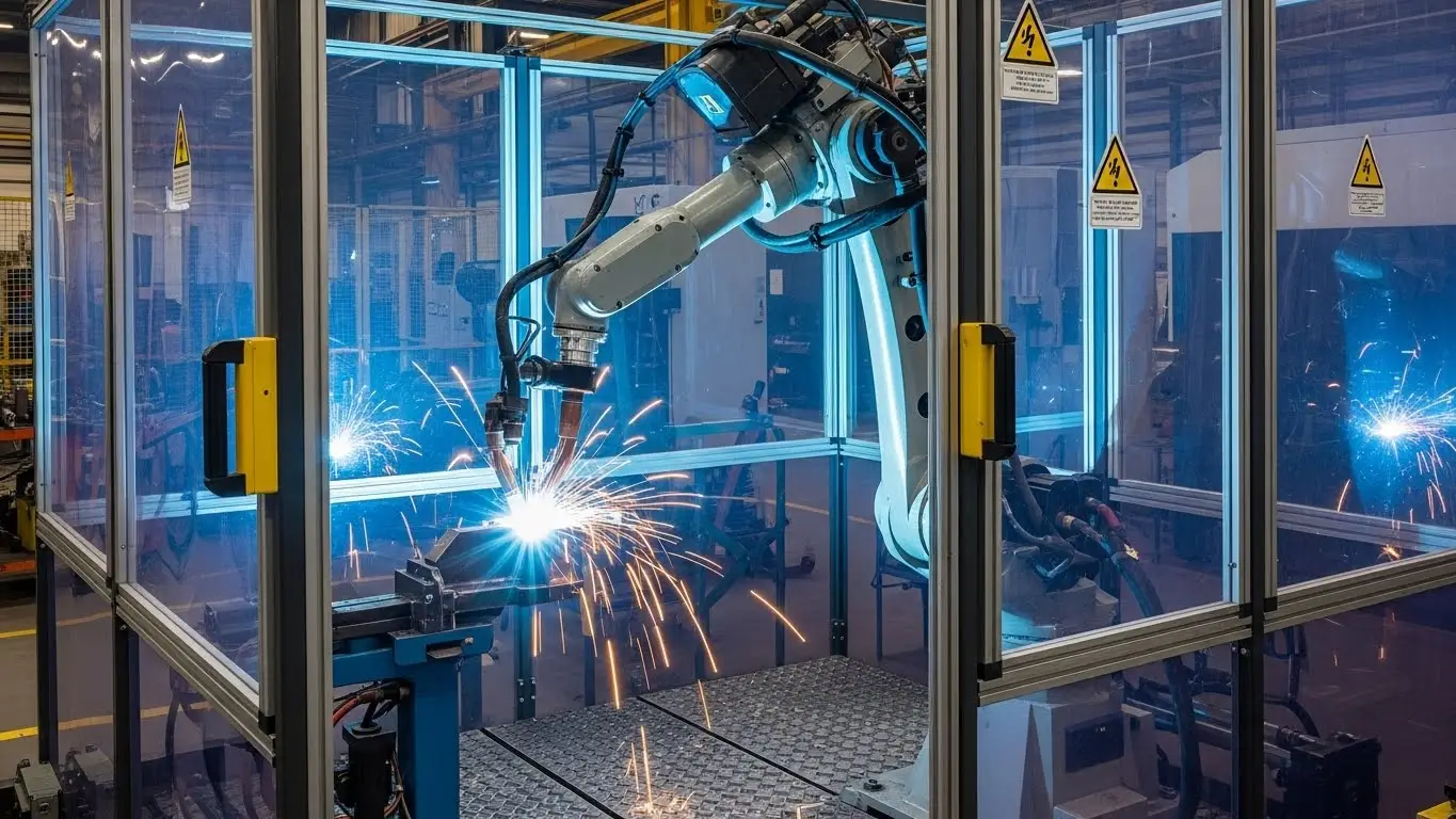 Промышленный робот-сварщик с защитным корпусом